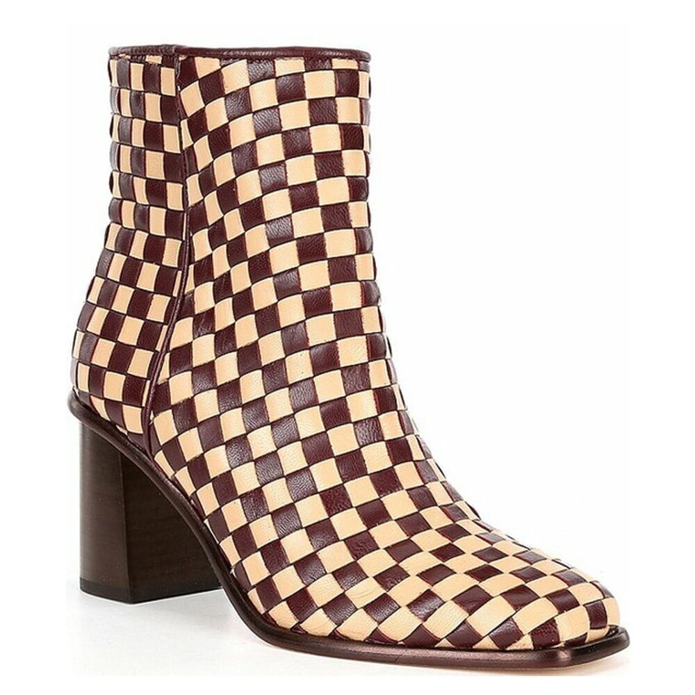 NEW Antonio Melani Vance Leather Checkered Print Dress Bootie Sz. 5